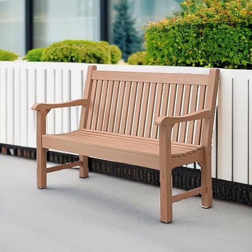 Psilvam 2-Person Outdoor Bench with 700 Lbs Weight Capacity, Poly Lumber Weatherproof Garden Bench Seating for Porch, Balcony and Park, All-Weather Patio Bench Furniture (Teak)