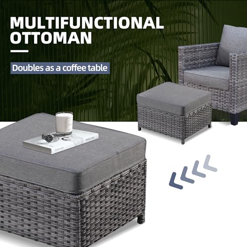 HOOOWOOO Wicker Patio Furniture Sets 6 Pieces Patio Conversation Sets Weather Resistant Outdoor Sofa Seating Set with Swivel Rocking Chairs Tilt Back Grey for 5 Persons Outside Yard,Dark Grey