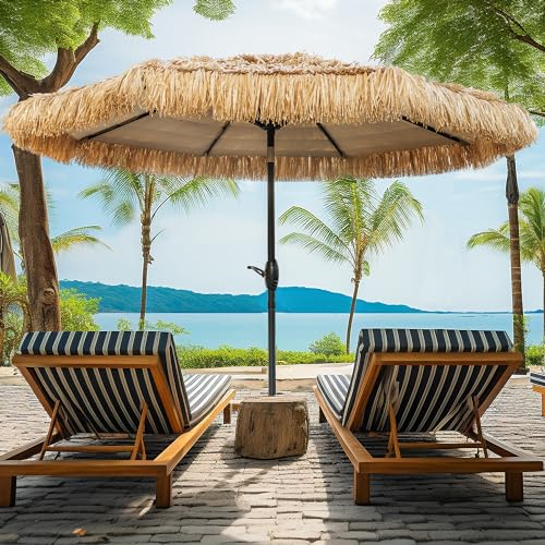 CBFULLRES 8FT Tiki Umbrella, Patio Umbrella Thatched Umbrella Outdoor Patio, Upgrade with UPF 50+, Tiki Beach Umbrellas with Zinc Alloy Push Button Tilt and for Pool Backyard