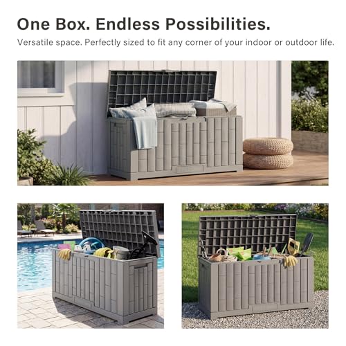 EAST OAK Outdoor Storage Box, 60 Gallon Deck Box Indoor and Outdoor Use, Waterproof Resin Storage Bin for Patio Cushions, Gardening Tools, Lockable, UV Resistant, Grey