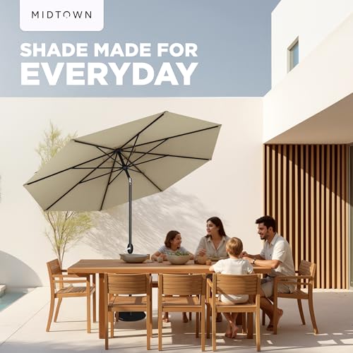 Midtown Umbrellas - 10-Year-No-Fade 9 Ft Patio Umbrella with Terylast Fabric, Auto-Tilt Aluminum Frame and 8 Reinforced Ribs for Deck, Pool, Garden & Beach - Chestnut Beige Canopy, Black Pole