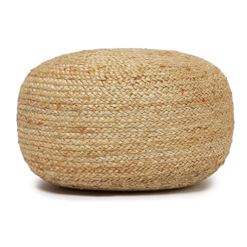 · REDEARTH · Jute Circular Low Pouf Ottoman - Braided Pouffe Accent Sitting Round Footrest for Living Room, Bedroom, Nursery, kidsroom, Patio, Gym; 100% Jute (18"X18"X10"; Natural)