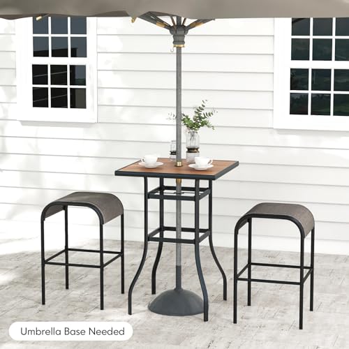 Tangkula Outdoor Bar Stools Set of 2, 30" Bar Height Bistro Stools with Breathable Fabric Seat & Heavy-Duty Metal Frame, Backless Bar Chairs with Curved Seats for Patio, Poolside, Backyard (2, Coffee)