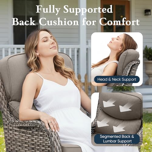 Belord Luxury 6" Thick Cushioned 11 Pieces Patio Furniture Set with Outdoor Couch, Wicker Outdoor Conversation Set with High Back Swivel Rocker Chairs for Deck Porch Yard and Poolside - Grey+Grey