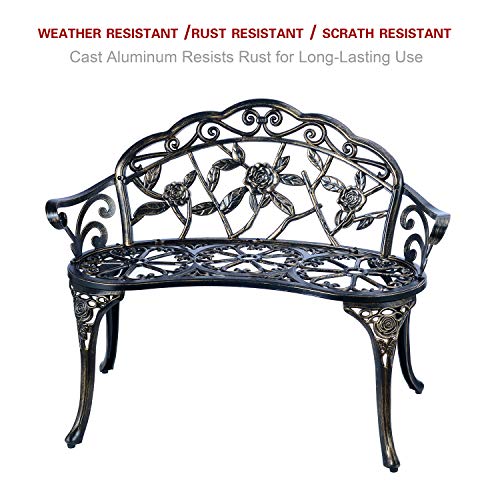 Patio Balcony Bench Double Seat, Anti-Rust Cast Aluminum Patio Garden Bench for Park Yard Outdoor Furniture Copper.1