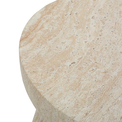 Christopher Knight Home Dila Patio Side Table, Lightweight Concrete End Table, Small Coffee Table, Garden Stool, Decorative Accent Table, Round Table Top, Side Table for Poolside Balcony, Travertine