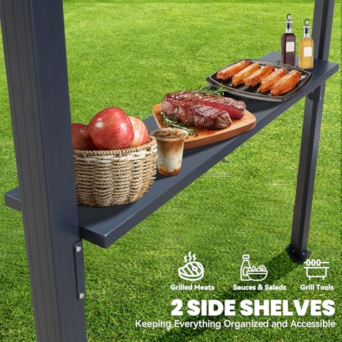 UPHYB 8x5 Louvered Pergola, Aluminum BBQ Pergola, Hardtop Gazebo for Outdoor Grill, Adjustable Rainproof Roof, Pergolas for Patio, Black