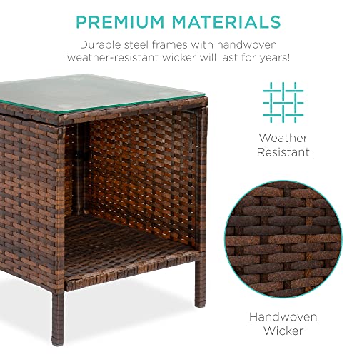 Best Choice Products 3-Piece Outdoor Wicker Conversation Bistro Set, Space Saving Patio Furniture for Garden w/Side Table - Brown/Red