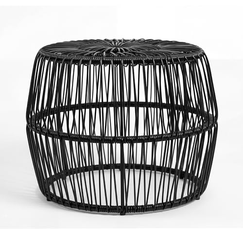 Furniture of America Ysar Boho Rattan Round Coffee Table Outdoor with Metal Frame, All-Weather and Rust Resistant, Handcrafted Coastal Furniture for Patio, Poolside, Garden, Yard, Black