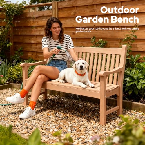 Psilvam 2-Person Outdoor Bench with 700 Lbs Weight Capacity, Poly Lumber Weatherproof Garden Bench Seating for Porch, Balcony and Park, All-Weather Patio Bench Furniture (Teak)