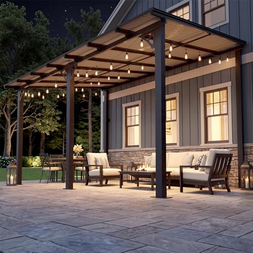 Aoxun 14' x 10' Gazebo for Patio, Lean to Gazebo Pergola with Sloped Roof, Large Wall-Mounted Heavy Duty Awnings, for Backyard, Deck, Patio