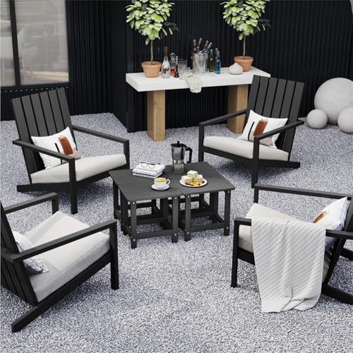 BIVODA Weatherproof Outdoor Side Table, HDPE Small Outdoor Table for Adirondack, 16.6-Inch Patio Square End Tables for Garden, Backyard, Porch, Deck, Balcony, Poolside (Black)