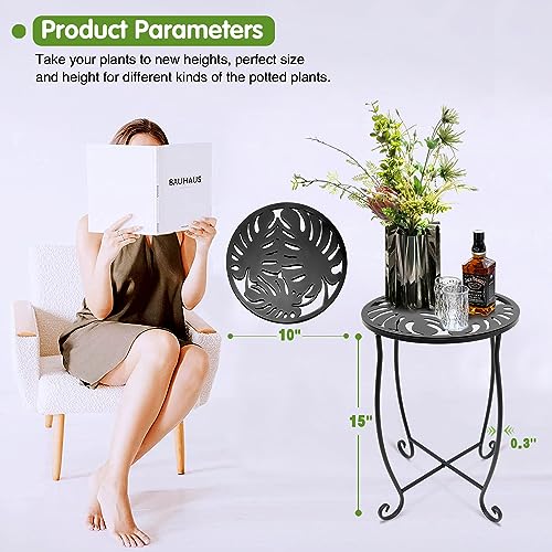 Fashion&cool Outdoor Side Tables, Weather Resistant Metal Patio Side Table, Small Round Outdoor End Table Side Table for Patio Yard Porch Balcony Garden Bedside, Plant Stand for Indoor Outdoor