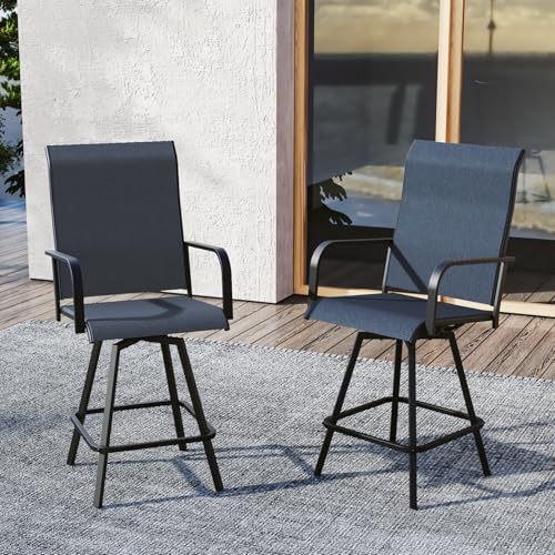 Nixtopia Outdoor Bar Stools Set of 2, 28.4" Pub Height Tall Patio Chairs, All-Weather 360° Swivel Patio Barstools for Outside Garden Poolside Yard, Blue