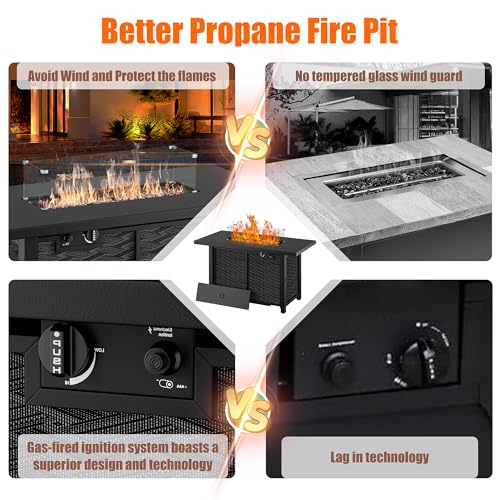 Shintenchi Propane Fire Pits 43″ Outdoor Gas Fire Pit, 50,000 BTU Rectangle Gas Fire Pit Table with Lava Rocks, 2-in-1 Fire Table with Removable Lid, CSA-Certified for Outside Patio,Parties,Backyard
