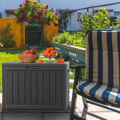 EasyUp 45 Gallon Outdoor Storage Box Waterproof, UV Resistant Deck Box Outdoor, Lockable Resin Deck Boxes for Garden Tools Equipment and Cushions, Black