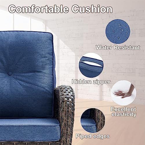 Belord Patio Wicker Chairs Swivel Rocker - Outdoor Swivel Rocking Chairs Set of 2 with Rattan Side Table, Patio Swivel Glider Chair 3 Piece Patio Furniture Sets for Deck Porch Pool Brown/Blue