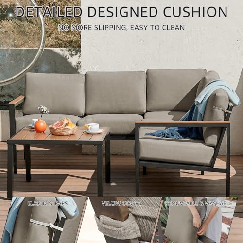 NATURAL EXPRESSIONS 6 Pieces Patio Furniture Set, Outdoor Sofa with Thick Olefin Cushions, Fauxwood Armrest and Tabletop, Ergonomic Highback, Outdoor Sectional Furniture for Backyard, Deck, Shale