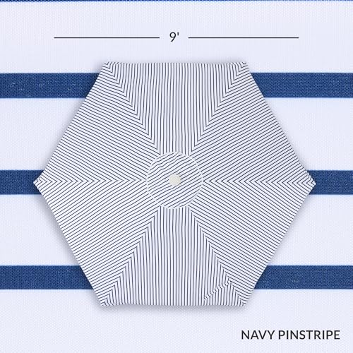 Best Choice Products 9ft Fringe Market Patio Umbrella – Outdoor Boho Tassel Sunshade for Table, Pool, Deck, Backyard – UPF50+, Easy Tilt, Heavy Duty Steel Pole & Ribs - Navy Pinstripe