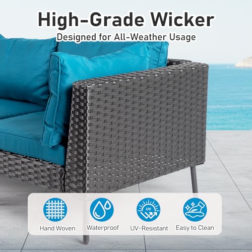 VINGLI 6-Piece Patio Furniture Set, All-Weather Wicker Outdoor Sectional Sofa with Thick Cushions, Hand-Woven Rattan Conversation Set for Garden & Backyard (Black)