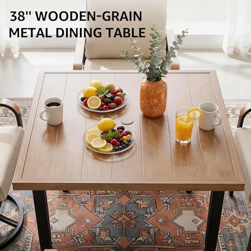 NATURAL EXPRESSIONS 5 Piece Outdoor Patio Dining Sets, 4pcs Swivel Dining Chairs & Square Woodgrain Dining Table with 1.65”Umbrella Hole for Lawn, Garden, Deck, Backyard and Porch