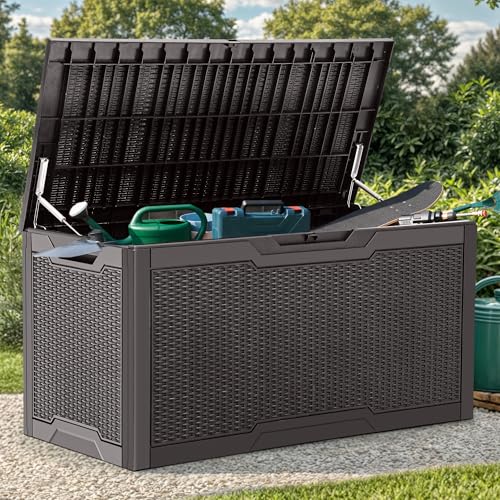 YITAHOME 100 Gallon Large Deck Box, Outdoor Resin Storage Boxes for Patio Furniture, Outdoor Cushions, Garden Tools, Water Resistant and Lockable