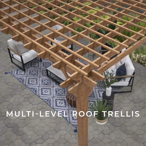 Backyard Discovery Beaumont 16' x 12' Traditional Cedar Wood Pergola Kit with Trellis Roof, All-Season Durability, High-Wind Rating, PowerPort, Shade for Outdoor Patio, Deck, Garden, and Entertaining