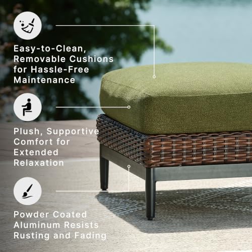 Signature Design by Ashley Horizon Hall Square Outdoor Ottoman, Zippered Cushion with Nuvella Cleanable Performance Fabric, Green and Light Brown, 27.75' W