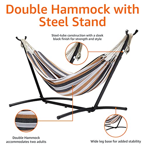 Amazon Basics Double Portable Hammock with Space Saving Steel Stand and Carrying Case, 2 Person, 470lb Capacity, Multi Color, 118" x 46" x 39"