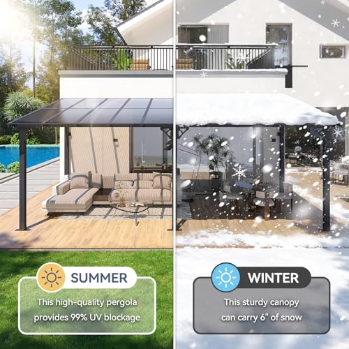 Breezestival 10' x 20' Lean to Gazebo, Hardtop Metal Gazebo Pergola with Polycarbonate Roof, Large Wall Mounted Heavy Duty Awnings, Patio Canopy for Backyard, Deck, Porch