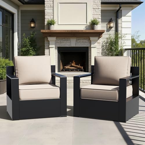 Qsoer Outdoor Aluminum Furniture, Patio Chairs with 6" Thick Removable Cushions, All-Weather Metal Frame, Deep Setting for Garden, Poolside and Porch