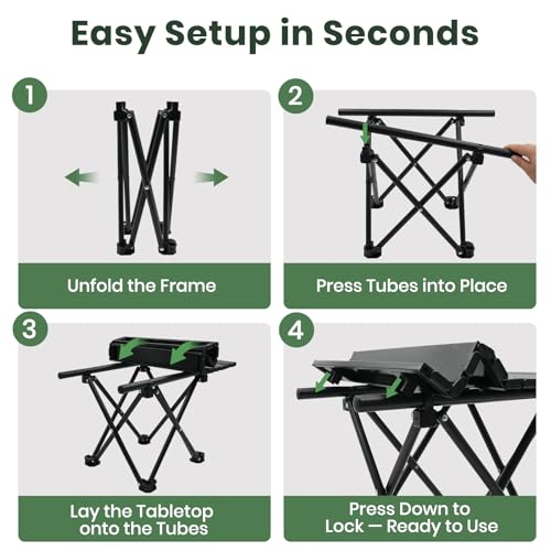 hediya 2 Pack Portable Camping Table Foldable, Ultralight Small Folding Beach Table with Carry Bag for Outdoor Travel, Beach, Camp, Picnic, BBQ, Cooking, Festival, Boat, Home Use (Black-S)