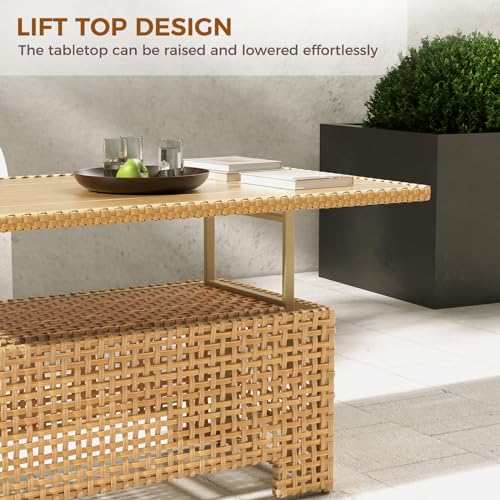 Grand patio 8-Piece Wicker Patio Furniture Set with Lift Top Coffee Storage Table, Outdoor Conversation Set Sectional Sofa with Water Resistant Thick Cushions, Cream