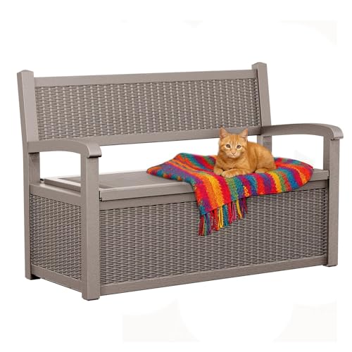 EasyUp 80 Gallon Outdoor Storage Bench Lockable Deck Box Outdoor Storage Box Waterproof for Patio,Garden,and Porch – Perfect for Storing Garden Tools and Cushions(Gray)