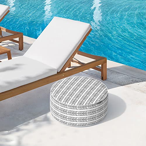 TWLEAR Indoor/Outdoor Inflatable Ottoman D21 x H9 inch, Round Footstool Inflatable Foot Rest Ottoman with Handle, Portable Ottomans Pouf for Patio, Garden, Camping, Home, Herringbone Black White