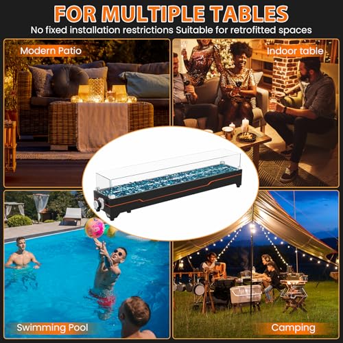 GRISUN Tabletop Fire Pit,36 Inch Propane Fire Pit Table,50000 BTU Table Top Firepit with Glass Wind Guard,Stainless Steel Burner,Fire Glass,Portable Propane fire Pit for Patio, Camping, Backyard & RV
