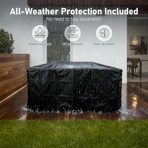 Rotihom 55" Propane Fire Pit Table,50000btu Gas Fire Pit Table with Brown Windshield & Lava Rock,2 in 1 Foldable Expansion Table Fire Pit with CSA Certification, Firepit Table for Outdoor, Patio