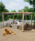 GarveeLife 10 x 13 ft Wood-Grain Outdoor Pergola with Retractable Canopy UV Protection Rust-Resistant Sturdy 4-Side Base for Patio Garden Backyard Deck (Gray)