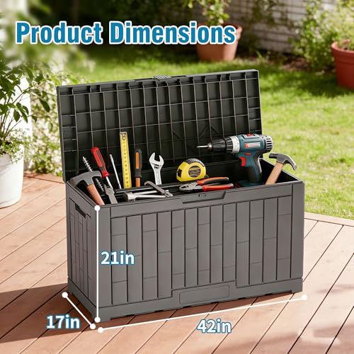 Outdoor Storage Box, 60 Gallon Waterproof Deck Box, Lockable Storage Container, Built-in Reinforcing Metal Rod Outside Resin Bin for Patio, Garden, Poolside and Garage