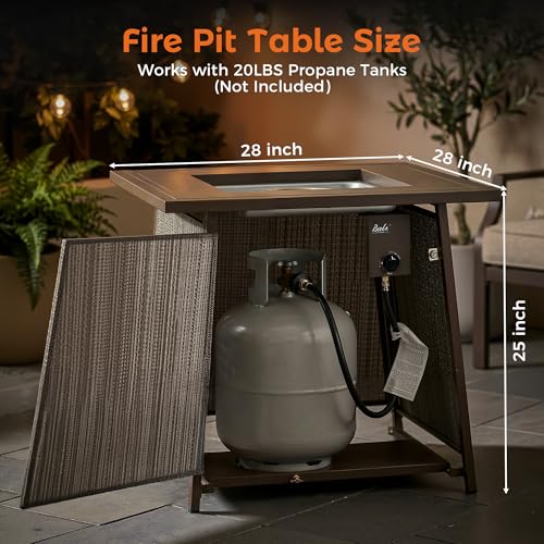 BALI OUTDOORS 50,000 BTU Propane Fire Pit Outdoor, 28 inch Propane Fire Pit Table Square, Gas Firepits for Outside Patio, Garden, Backyard
