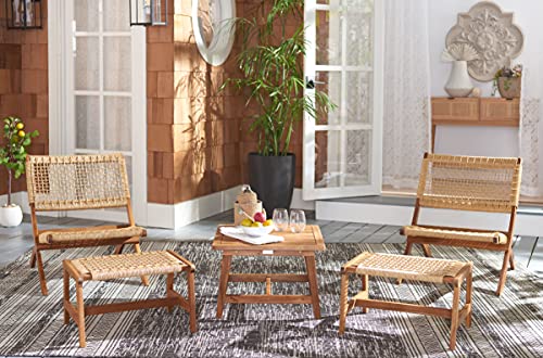 SAFAVIEH Outdoor Collection Casella Acacia Wood 5-Piece Patio Set PAT7077A, Natural/Light Brown