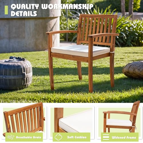 Flamaker 5 Piece Outdoor Dining Set Acacia Wood Patio Table and Chairs with Soft Cushions Patio Furniture for Deck, Backyard, Garden