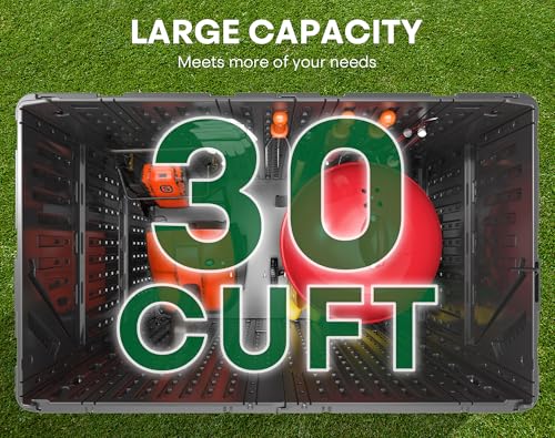 IWDOO Outdoor Storage Shed, 30 Cu Ft Waterproof Horizontal Resin Storage Cabinet, Weather-Resistant Garden Shed Trash Can Storage with Pad-Lockable Doors for Backyards (Black)