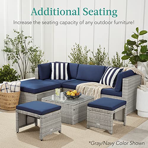 Best Choice Products Set of 2 Wicker Ottomans, Multipurpose Outdoor Furniture for Patio, Backyard, Additional Seating, Footrest, Side Table w/Removable Cushions, Steel Frame - Brown/Tan