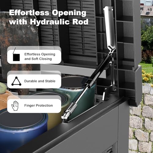 KFY 320 Gallon Waterproof Outdoor Storage Box, UV Resistant Resin Deck Box with Hydraulic Rod for Reinforced Stability, Perfect for Patio, Garden, and Pool（Black，320 Gallon）