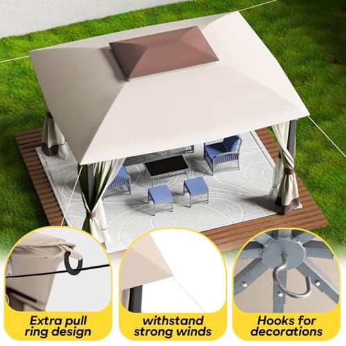 ZZW Outdoor Patio Gazebo 10×13 Heavy Duty Gazebos with Mosquito Netting & Double Roof Metal Steel Frame Canopy Gazebo Tent Shelter for Patio Lawn Backyard Garden