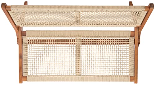 SAFAVIEH Outdoor - Kobina Folding Bench - Natural & Natural - Solid Wood and Rope - Modern Sculpted Folding Design - Ideal for Patio, Deck, Porch, Backyard, 13.8" Seat Height (PAT7304A)