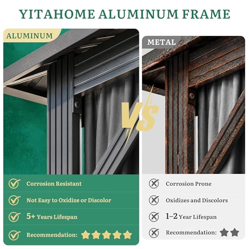 YITAHOME 10'X12' Single Hardtop Gazebo Metal Outdoor Patio Galvanized Iron Aluminum Column Garden Tent Curtains Netting for Backyards Decks Lawns,Gray
