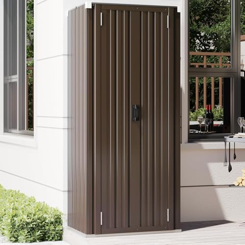 AECOJOY Outdoor Storage Cabinet Waterproof with Adjustable Shelves, Vertical Tall Garden Tool Cabinet, Sheds & Outdoor Storage Clearance Cabinet Weatherproof for Outside or Indoor in Brown