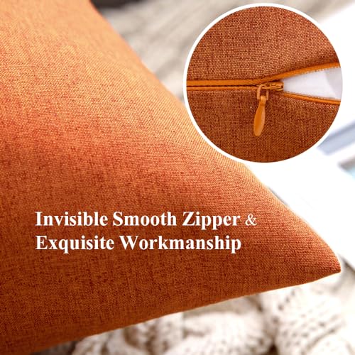 MIULEE Pack of 2 Decorative Outdoor Solid Waterproof Throw Pillow Covers Faux Linen Garden Farmhouse Cushion Cases for Summer Patio Tent Balcony Couch Sofa 18x18 Inch Orange